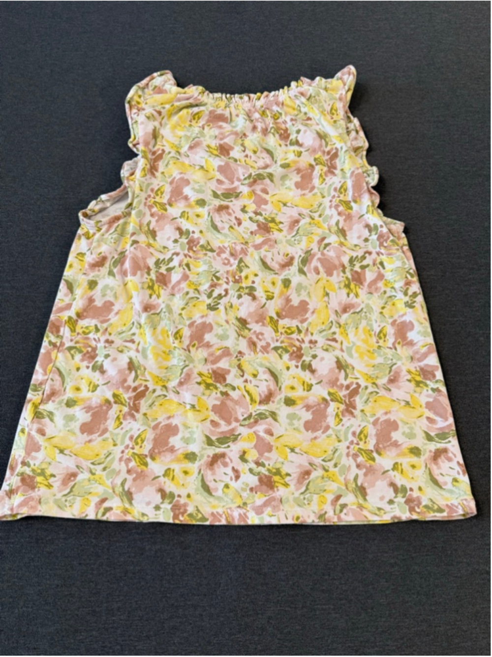 LC Lauren Conrad tank top shirred neck ruffled cap sleeves pastel floral sz S - Picture 3 of 7